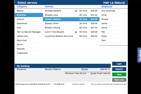 Online bookings example step 3