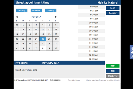 Online bookings example step 3